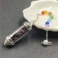 Chakra stone pendulum necklace with red garnet chips and colorful crystal beads - Garnet