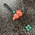 Chinese style pink crystal gourd pendant with green agate beads and black hand-woven rope - Watermelon Red (Synthetic)