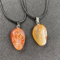 Gothic skull pendant necklace carved from natural orange agate stone with wax cord - Red Agate