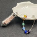 Pink quartz crystal pendulum pendant with silver-tone heart engraving and chakra beads - Rose Quartz