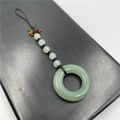 Green stone donut pendant with colorful Chinese knot and woven lanyard keychain - Green Aventurine