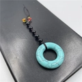 Handwoven turquoise stone ring pendant with black beads for bag charms or keychains - Blue Turquoise (Synthetic)
