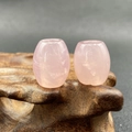Polished natural pink rose quartz barrel beads for DIY jewelry making on wood stand - 1 Piece / Rose Quartz