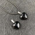 Collana con ciondolo a cuore in agata nera lucida con cordino intrecciato nero - Agata nera
