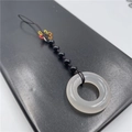 Handcrafted white agate donut pendant with a traditional braided knot keychain cord - Grey Agate