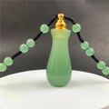 Green jade perfume bottle pendant necklace with adjustable black braided rope and gold cap - Bottle Shape Pendant (1PC) / Green (Aventurine)