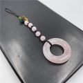 Pink quartz peace buckle pendant with colorful woven knot for bags or phones - Rose Quartz