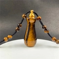Tiger Eye stone essential oil bottle pendant with braided rope necklace on white stand - Bottle Shape Pendant (1PC) / Brown Yellow (Tiger Eye)