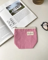 Pink canvas cosmetic bag with zipper and nice to meet you label in variant style - Pink
