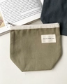 Olive green canvas mini cosmetic bag with zipper and nice to meet you label - Army Green