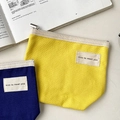 Canvas mini pouches in yellow and blue with nice to meet you labels on a book background - Lemon Yellow