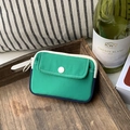 Mini green and blue canvas coin purse with snap pocket and white zipper closure - Green