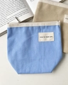 Portable canvas mini pouches in light blue and beige with nice to meet you label - Sky Blue