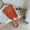 Handmade orange cotton rope woven tote bag with fringe details for beach vacations - Orange (With Inner Bag)
