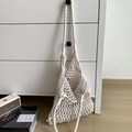 Handmade white macrame cotton rope woven tote bag for summer beach vacation style - White (With Inner Pouch)