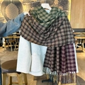Winter checkered scarf in dark green and burgundy with thick tassels for warmth - Green & Wine Red Plaid