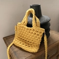 Borsa a tracolla fatta a mano in corda di cotone giallo brillante con motivo a rete - Giallo