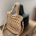 Beige hand-woven crossbody bag with cotton cord texture and detachable shoulder strap - Khaki