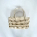 Borsa a mano traforata color crema intrecciata a mano con manici per vacanze al mare - Beige