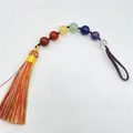 Ornement suspendu sept pierres de chakra avec pompons colorés pour miroir de voiture - 7 Pierres de Chakra