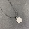 Pink quartz flower pendant necklace with elegant six-petal design and black cord - Rose Quartz