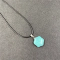 Flower-shaped turquoise stone pendant necklace with black cord for men and women - Synthetic Blue Turquoise