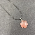 Pink flower star pendant necklace with black cord cord and translucent resin texture - Watermelon Red (Synthetic)