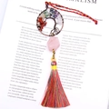 Tree of Life car charm with seven chakra stones, rose quartz and colorful tassel - Light Rose Quartz
