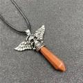 Collana punk gotica con teschio d'argento e pendente esagonale in pietra arancio - Pietra di Sabbia Dorata Sintetica