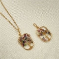 Handmade life tree necklace with colorful crystal stones and gold wire wrapping - Tourmaline Style (Multi-color Chips)