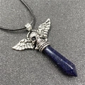 Collana punk gotica con teschio alato argento e pendente in cristallo di pietra arenaria blu - Pietra di Sabbia Blu Sintetica