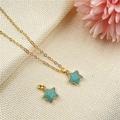 Star-shaped light blue turquoise pendant with golden chain for minimalist women jewelry - Synthetic Blue Turquoise
