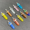 Pendentifs hexagonaux en pierre œil de chat colorée avec attaches en métal argenté poli - Style Aléatoire