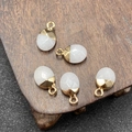 Set of 5 faceted white gemstone pendants with gold-plated geometric edge for DIY jewelry - White Jade Style