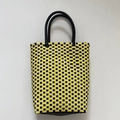 Handmade PVC woven tote bag with yellow and black checkered pattern and round handles - Yellow and Black