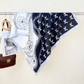 Elegant black and white printed square scarf with camellia and chain patterns - 90*90cm / Black