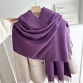 Thick dark purple fringe scarf made of soft cashmere-feel fabric for winter warmth - No.17 Purple