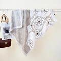 Silk-like square scarf with camellia and chain print in white and grey colors - 90*90cm / Gray