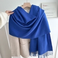 Thick solid blue tassel scarf for men and women showing soft cashmere feel and texture - No.19 Royal Blue