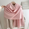 Pink cashmere-feel winter scarf with elegant tassels and thick knitted texture - No.5 Light Pink