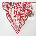Vintage red butterfly print square silk scarf with cream base and red border detail - Butterfly Print (Rzw90-2) / Red