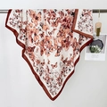 Vintage cream square scarf with butterfly print and deep red borders for women - Butterfly Print (Rzw90-2) / Orange