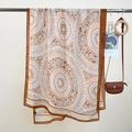 Bohemian style scarf with orange geometric mandala patterns on white fabric - Geometric Round Style / Light Coffee