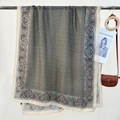 Retro long scarf featuring chain print and paisley borders in taupe and beige - Khaki Edge