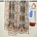 Ethnic paisley print scarf in beige with brown vintage patterns for stylish women - 85*180cm / White Trim