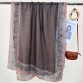Brown paisley chain print silk scarf with long vintage designer pattern and earthy tones - Pink Trim