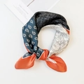 Retro silk scarf featuring colorful patchwork patterns including paisley and floral motifs - Orange Edge