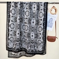 Bohemian black and white paisley print long scarf for women with elegant tassel detail - 85*180cm / Natural With Black Edge