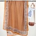 Long vintage chain print scarf in orange brown with paisley border for women - Orange Border