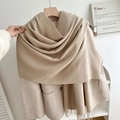 Solid cream beige pashmina scarf with elegant tassels on a wooden hanger - No.3 Light Khaki